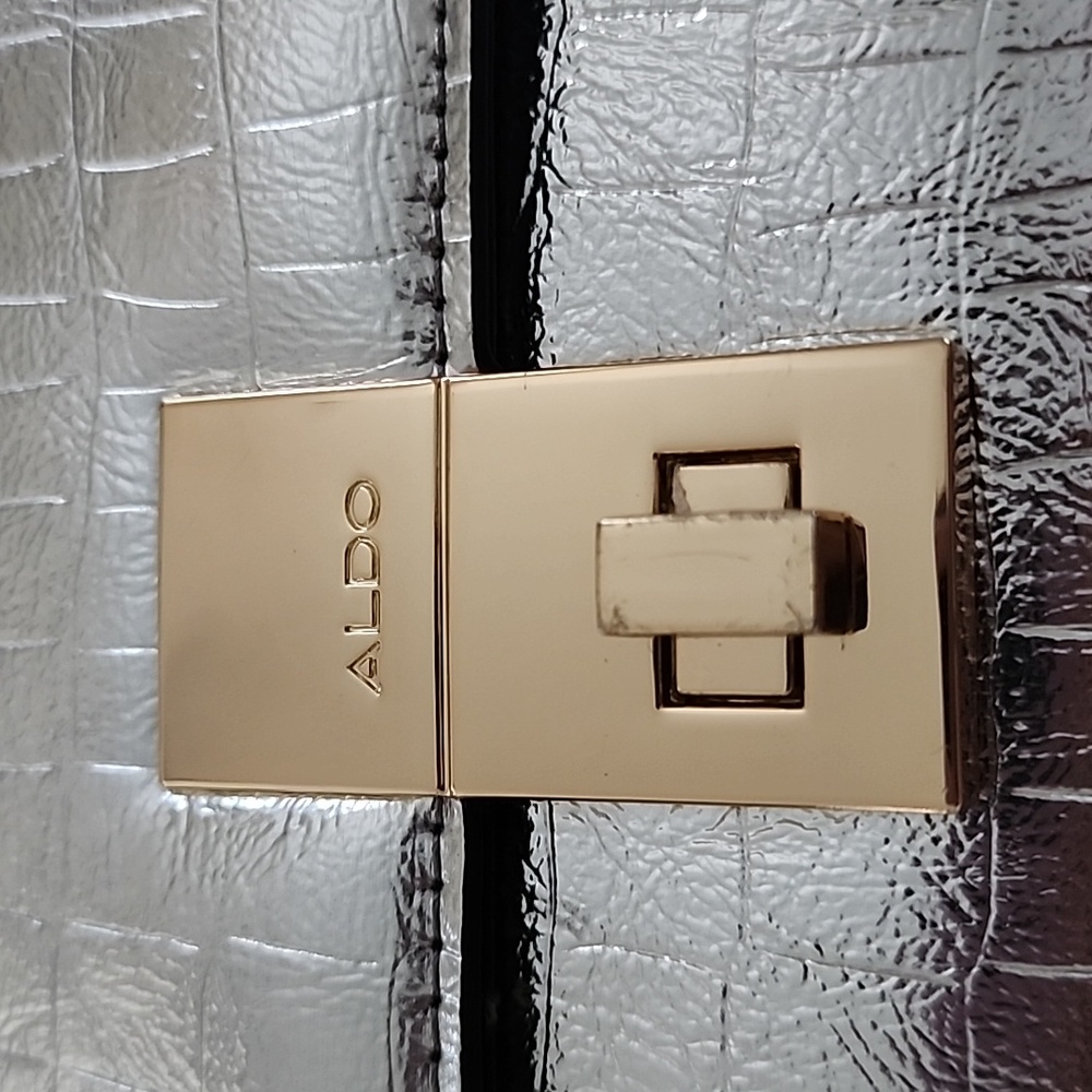 Aldo Rotoua Silver Gold Two Tone Metallic Top Handle Crossbody Mini Handbag - Picture 2 of 14